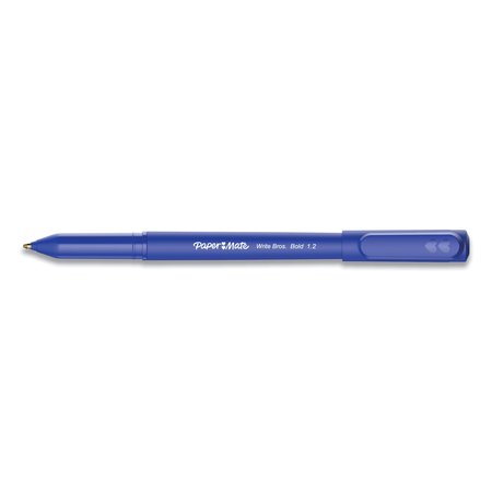 PAPER MATE Write Bros. Ballpoint Pen, Stick, Bold 1.2 mm, Blue Ink, Blue Barrel, PK12 PK 2124513